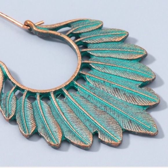 Boho Festival Turquoise Feather Earrings B0040 - Picture 7 of 13